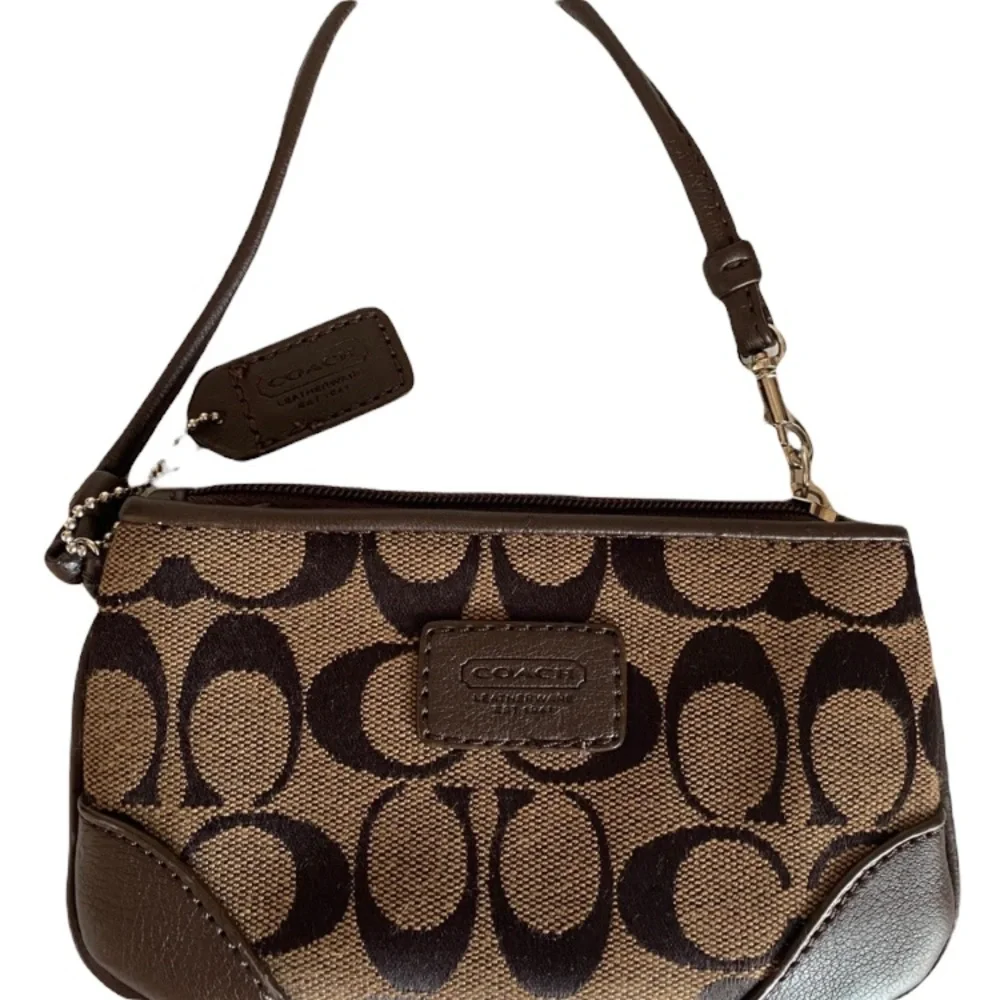 Coach Wristlet Purse Luxury Signature Monogram Classic CC Print Neutral Brown